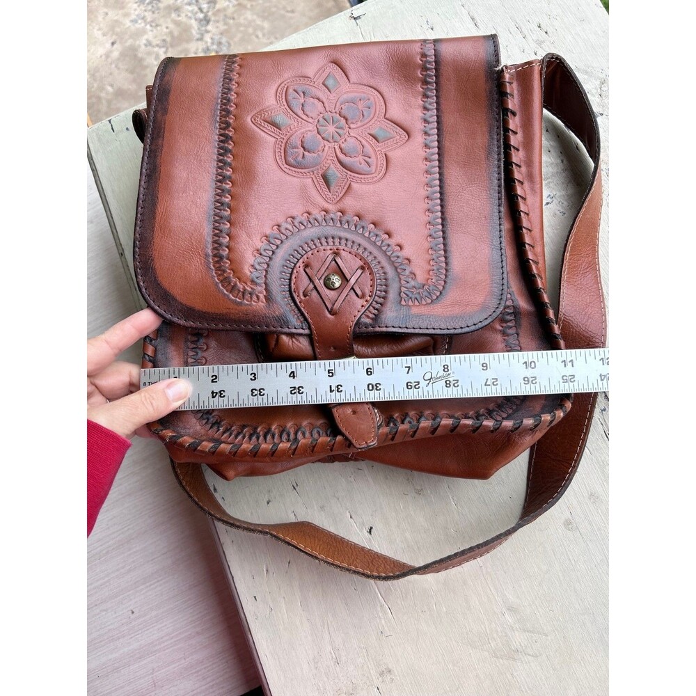 Patricia Nash Tan Hand Tooled Leather Satchel Crossbody bag with Floral Design - Picture 9 of 10